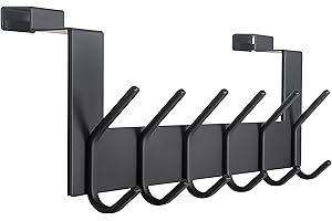 SKOLOO Crochet de porte à suspendre avec 6 crochets, en métal, pour porte-serviettes, manteaux, noir