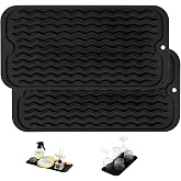 Xspring Bulaşık Kurutma Matı, 2'li Paket Siyah Dikd&ouml;rtgen Mat, 30x15 cm D&uuml;z Desen, Isıya Dayanıklı ve Kolay Temizlenir, Mutfa