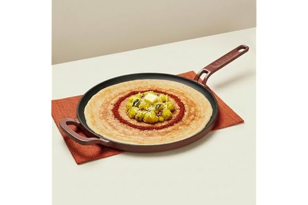 Ember Cookware Pre-Seasoned Cast Iron Tawa for Dosa 27 cm Non Stick Induction Cookware 10 Year Warranty Cast Iron Tawa for Roti & Dosa Non Stick Dosa Tawa Heavy Duty Cookware Terracotta