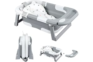 JF HOME BLISS Foldable Baby Bathtub – Portable Collapsible Infant Tub with Seat Support & Heat-Sensitive Drain – Newborn to Toddler (0-36 Months) – Safe, Non-Slip & Space-Saving (Grey)