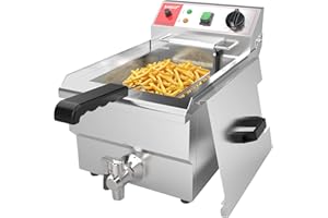 Valgus Friggitrice elettrica professionale in acciaio inossidabile 3000W 10L Friggitrice da cucina di grande capacità con cestello e coperchio, sistema di scarico