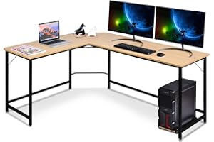 COSTWAY Escritorio de Esquina Gaming, Mesa Gaming de Ordenador en Forma de L, Mesa Escritorio con Soporte, Estación de Trabajo para Hogar Oficina, 168 x 125 x 74 cm (Natural y Negro)