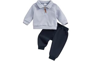 LUVCES Conjunto Ropa para Bebés Niños Pequeños Manga Larga con Cuello Vuelto Lisos/a Cuadros Sudadera y Pantalones 2 Piezas Chándal Traje para Otoño