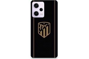LA CASA DE LAS CARCASAS Funda para Xiaomi Redmi Note 12 Pro 5G del Atlético de Madrid Escudo Dorado Fondo Negro tansparente para Proteger tu móvil. Carcasa de Silicona Flexible con Licencia Oficial Atlético de Madrid