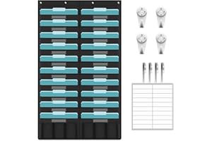 KIKIGOAL Hängeregistratur-Organizer mit 20 Fächern, robuste Aufbewahrungstasche, Diagramm mit 20 Namensschild-Taschen für Aktenordner und Papier, Türhaken, Etiketten (20 Taschen)