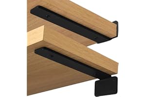 Oursouion Heavy Duty Shelf Brackets 4 Pack 1/5 Inch Thick Metal Wall Mounted Floating Shelf Bracket Hidden Shelf Brackets, Rustic Industrial Shelf Brackets Black Metal L Brackets for Shelves-6 inch