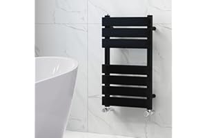 NRG Bathroom Flat Panel Heated Towel Rail Radiator Modern Central Heating Warmer Wall Mounted Ladder Rad 650×400mm Black