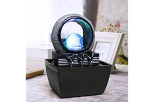 ‎DYNA-LIVING Dyna-Living Tischbrunnen mit Rollender Kugel, Tischplatte Wasserbrunnen mit Rolling Ball Wasserfall Brunnen, für Indoor-Wasserbrunnen für Home Office Decor, Polyresin,13 x12cm x 18,5 cm Stil 2
