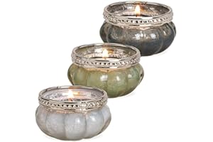 MATCHES21 HOME & HOBBY Matches21 - Portavelas de cristal y metal (3 unidades, 6 x 3 cm), color blanco, verde y gris