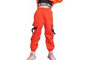 Rolanko Pantalones Hip Hop para Niñas, Pantalones Cargo Elásticos para Niños Jogger para Streetwear y Danza