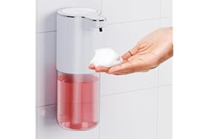 Fantictas Automatyczny dozownik mydła, mocowanie na ścianie, 1500 mAh, elektryczny dozownik mydła, 380 ml, bez wiercenia, z możliwością ponownego ładowania, IPX5, wodoszczelny, do łazienki, toalety,