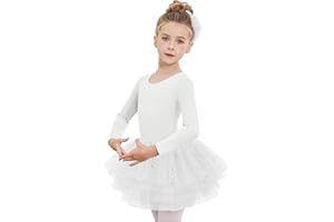 Arshiner Girls Ballet Dress Cotton with 4-Layer Sequins Tutu Skirts Long Sleeve Ballet Leotard for Girls Ballerina Costume Toddler Balletoutfit Kids Gymnastics Dance, Age 2–10 Years