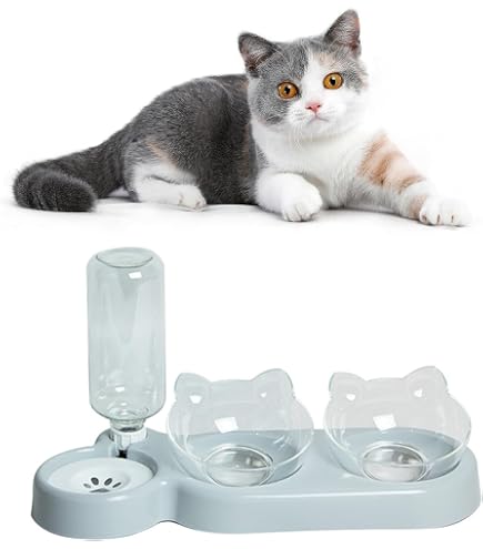 Ciotola Per Gatti HCHLQLZ Ciotole Per Gatti Ciotola Gatto - Ciotola Cane Con Supporto - Ciotole Per Gatti Rialzate Antivomito In Ceramica Set Di 2 Per Cibo Acqua - Perfetta Per Gatti - 10