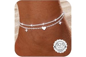 Diamday Cavigliera da Donna Argento 925 Bracciali Caviglia Argento Regolabile Delicato Cavigliere Impermeabile Cavigliera Gioielli CZ Cuore Perla Cavigliere a Strati per Donna