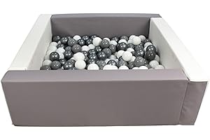 Velinda Soft play ball pit, home ball pit, indoor, outdoor, ball pit + 200 balls (Ball pit/balls colour: white, grey/white, grey, silver)