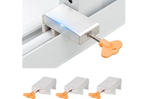 JOWRUN Finestra Scorrevole Serratura, 3 Pezzi Finestra Scorrevole in Lega di Alluminio con Fhiave, Limitatore Apertura Finestra, Ferma Finestra, Blocca Finestra aperta, Antifurto, Protezione per Bambini