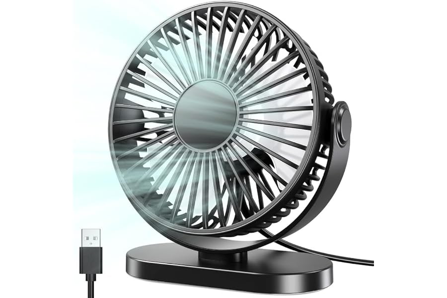 Table Fan, 3 Speed USB A Desk Fan with Hook, 2.5W 360° Swivel Silent Fan, Portable Mini Fan for Office, Kitchen, Home, Bedside, PC, Desk
