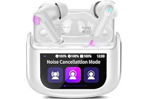 Thunelec Ecouteurs Bluetooth sans Fil, 48H Casque Bluetooth 5.4 avec Écran Tactile, IPX7 Étanche Stéréo Immersif Écouteurs sans Fil avec Réduction du Bruit ANC/ENC/Mode Transparence/Mode 5 EQ, Blanc