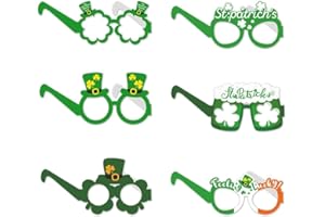 Tsathoggua 6 Pairs St Patricks Day Shamrock Glasses, Irish Green Clover Shutter Glasses, St. Patrick's Day Party Photo Booth Props, St Patricks Day Decorations Irish Party Supplies