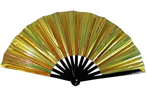 SAMHENG Abanico plegable grande brillante, abanico plegable de mano metálico para regalos de fiesta, abanico de mano chino 10" para Kung Fu Tai Chi festivales, bailes rave, abanico mano de plástico brillante