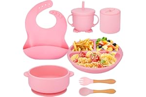 SHIRYLZEE 7 Pièces De Vaisselle Pour Bébé,Vaisselle En Silicone Pour Enfants,Assiette Pour Bébé Avec Ventouse Accessoires Pour Bébé,BPA Libre Antidérapant Bol Pour Bébé Set