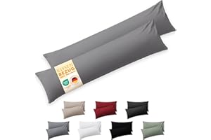 ‎BLUMTAL Blumtal Kissenbezug Seitenschläfer - 40 x 145cm, 2 Stück - Oeko-TEX zert. Seitenschläfer Kissenbezüge mit umgeschlagenem Rand extra weich & waschmaschinenfest - Kopfkissen - Bezug Kissen Grau