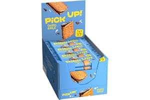 ‎PICK UP! PiCK UP! Choco&Milk (24 x 28 g), Keksriegel mit knackiger Milchschokolade und Milchcreme zwischen zwei Keksen, der Snack für unterwegs, Thekenaufsteller mit 24 Stück