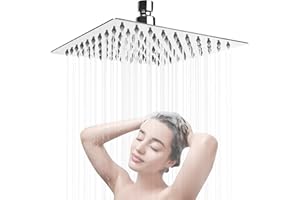 RUCUDIM Słuchawka prysznicowa, deszczownica, ze stali nierdzewnej, samoczyszcząca się głowica prysznicowa, 20 cm, z regulacją 360°, kwadratowa