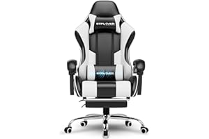 GTPLAYER Silla de Oficina para Gaming, Masaje, sillón, Silla ergonómica para Gamer, con reposapiés, reposacabezas, cojín Lumbar, Acolchado, Silla giratoria, Color Blanco