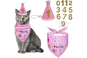 JYNVO Forniture per feste di compleanno per gatti, bandana di compleanno per gattini, cappello di compleanno per gatti con numeri, Decorazioni per Feste con Gatti per Cani di Piccola Taglia Gatt Rosa