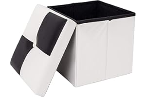 Rebecca Mobili Puff baúl Blanco y Negro, Acolchado, Urban, Sala de Estar Dormitorio - Medidas: 30 x 30 x 30 cm (AxANxF) - Art. RE4258