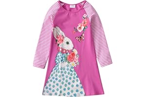 VIKITA Vestito Ricamo Floreale Manica Lunga Casuale Cotone Bambina