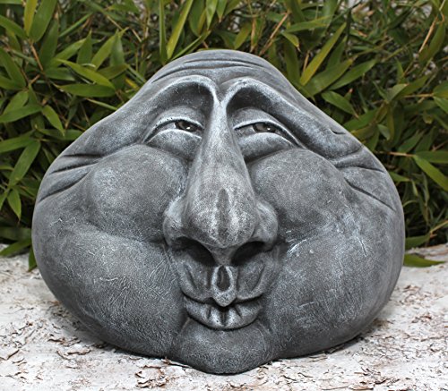 Steingesicht Steinkopf in Schiefergrau, frostsichere Deko-Figur für den Garten