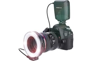 Topiky FC-100 Portátil LED Macro Anillo Flash 5500K Ajuste Brillo Juego de luz de llenado para cámara de Video Speedlite con 8 adaptadores Anillo y Controlador para cámara Canon/Nikon