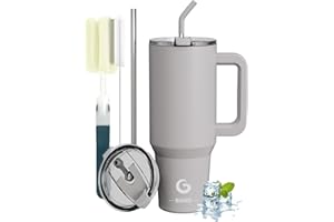 BIGRD Kubek termiczny do kawy, 1,13 l, izolowany próżniowo, podwójnie wallecowany, szczelny, ze słomkami i uchwytem, nie zawiera BPA, kubek podróżny na zimno i gorąco (popiół)