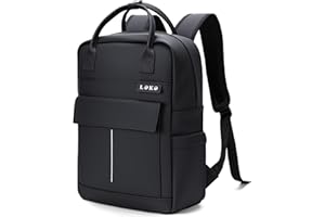 Lekespring Rucksack Wasserdicht Damen Herren, 15,6 Zoll Leder Laptop Schulrucksack mit Laptopfach, Groß Reiserucksack Arbeitstasche, Minimalistischer Backpack Women Elegant für Reise Uni Büro-Schwarz