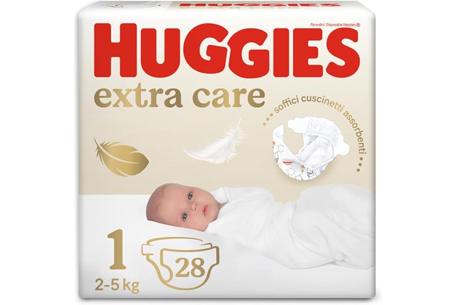 Huggies Extra Care Baby Nappies Size 1 (2-5 kg), Hypoallergenic, Winnie The Pooh Design, 28 Pcs