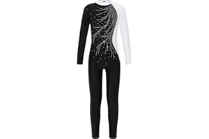 Jowowha Kinder Turnanzug Mädchen Gymnastikanzug Glitzer Ballettanzug Tanzbody Langarm Eiskunstlauf Body Overall Jumpsuit Eiskunstlauf Tanzkostüm