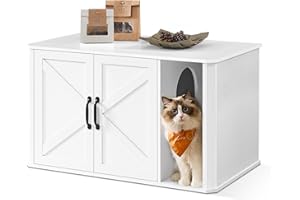 Feandrea Katzenhaus, Katzenklo-Schrank modern, Vordereingang, mit Doppeltür und Griffen, als Sideboard, 85 x 48,5 x 50 cm, wolkenweiß PCL012W01