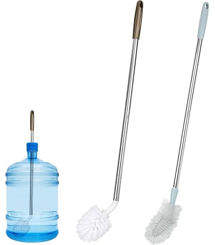 2 Brosses De Nettoyage Pour Seau/bidon - Manche Long Acier Inoxydable, Tête Ronde Et Plate, Poils Nylon, Pour Bouteilles D'eau - 5