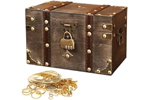 FENYW Scrigno del Tesoro Vintage, Scrigno del Tesoro in Legno, Forziere del Tesoro,Scrigno del Tesoro dei Pirati,Bauletto Legno Vintage Con Lucchetto per Conservazione Organizer Gioielli(24x17.5x15cm)