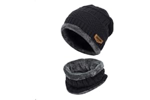 byou Cappello Uomo Invernali in Maglia con Sciarpa,Sciarpe da Sci all'aperto e Set Sciarpa con Fodera in Pile per Unisex per Interni e Sport all'Aria Aperta