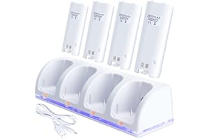 OSTENT Charger Dock Station + 4 Battery Packs Compatible for Nintendo Wii Remote Controller Color White
