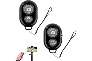 VULCYXA Pack de 2 Télécommande Bluetooth Selfie sans Fil, Telecommande Bluetooth pour iPhone Android, Bluetooth Remote Control, Déclencheur à Distance pour Photos et Vidéos, Portée de 10 M, Dragonnes Incluses