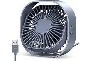 TOPK Wentylator biurkowy USB, wentylator biurkowy z silnym przepływem powietrza i cichą pracą, wiatr z trzema prędkościami, obrotowa głowica 360°, do domu, biura, sypialni, stołu i biurka (szary)
