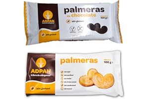 ADPAN Pack de Palmeras Sin Gluten – Palmeritas de Chocolate y Tradicionales, Hojaldre Crujiente, Sin Lactosa, Sin Alérgenos, Apto para Celíacos y Veganos – Lote 2 Paquetes por Sabor (400 g)