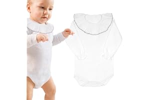 BOD HOME, Body para Bebé Manga Larga, Mameluco de 100% Algodón, Unisex de 0 a 24 Meses, BodySuit con Cuello de Volante Bordado, Mono para Bebé Cómodo, Suave y Elegante con Broches de Presión.