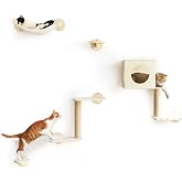 FUKUMARU Set de Pared de Escalada para Gatos, 6 Piezas - Estanter&iacute;as de Pared, Hechas de Tablero multicapa de abedul, Puente