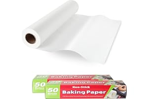AKOLAFE 2 Rouleaux Papier Cuisson 50 m x 30 cm Papier Sulfurisé Réutilisable Papier de Cuisson Antiadhésif pour la Cuisson, la Cuisine & la Rôtisserie Facile à Utiliser & à Nettoyer （ Blanc ）