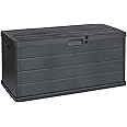 idooka Large Garden Storage Box with Lid 340L - Water Resistant Plastic Lockable - Furniture Cushions/Wellies/Logs/Coal/Garden Tool Grey Deck Box/Garage
